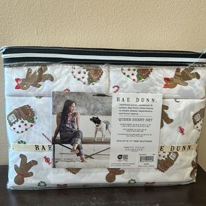Rae Dunn Christmas Queen Sheet Set Home Sweet Home Gingerbread Man Cookie